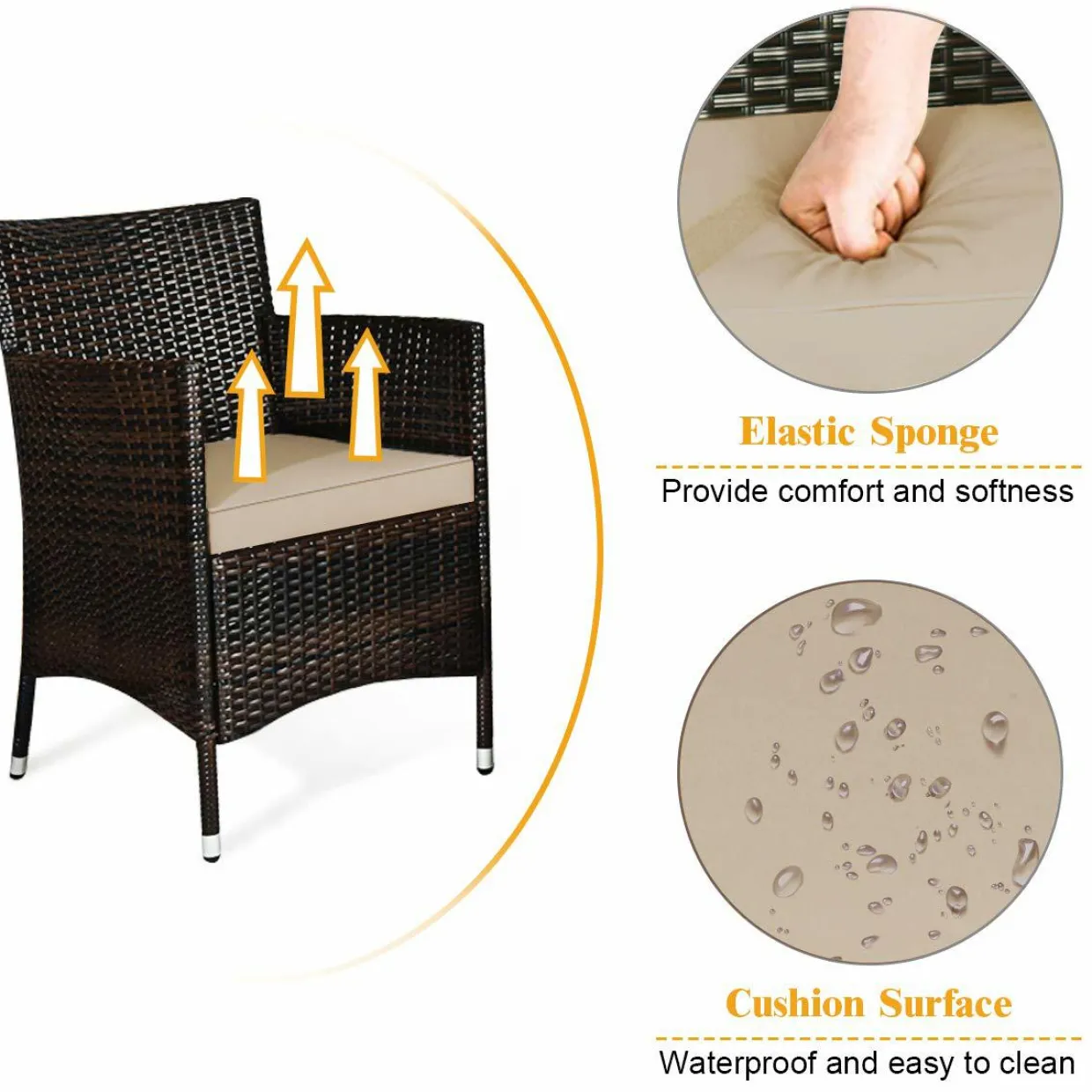 Tangkula 4-PCS Patio Rattan Conversation Set, Outdoor Wicker Furniture Set with Tempered Glass Coffee Table &Thick Cushion