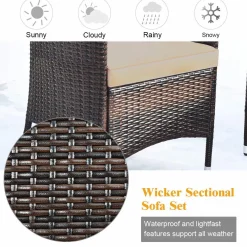 Tangkula 4-PCS Patio Rattan Conversation Set, Outdoor Wicker Furniture Set with Tempered Glass Coffee Table &Thick Cushion