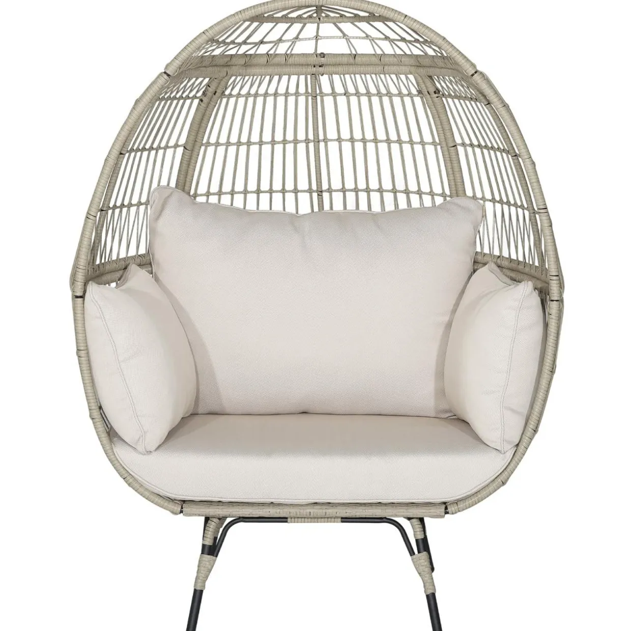 Tangkula PE Wicker Egg Chair, Patiojoy Oversized Indoor Outdoor Patio Lounge Chair with Cushions and Pillows