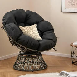 Tangkula PE Wicker Papasan Chair with 360° Swivel Base