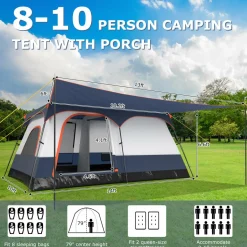 Tangkula 6/8/10-Person Camping Tent with Porch