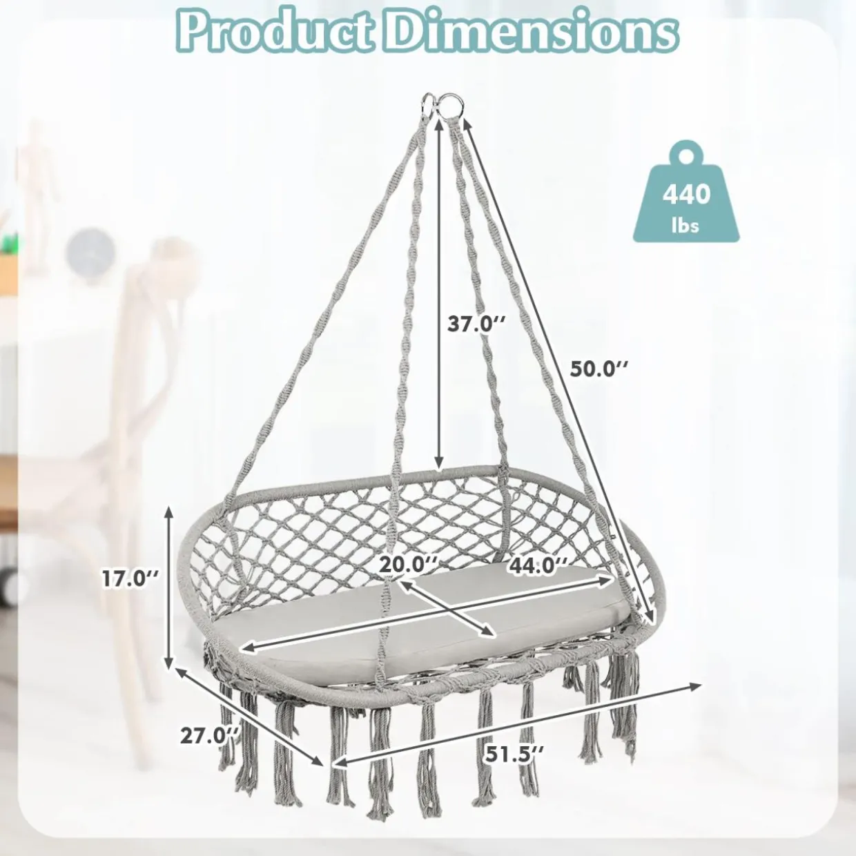 Tangkula 2-Person Hammock Chair, Hanging Hammock Macrame Swing