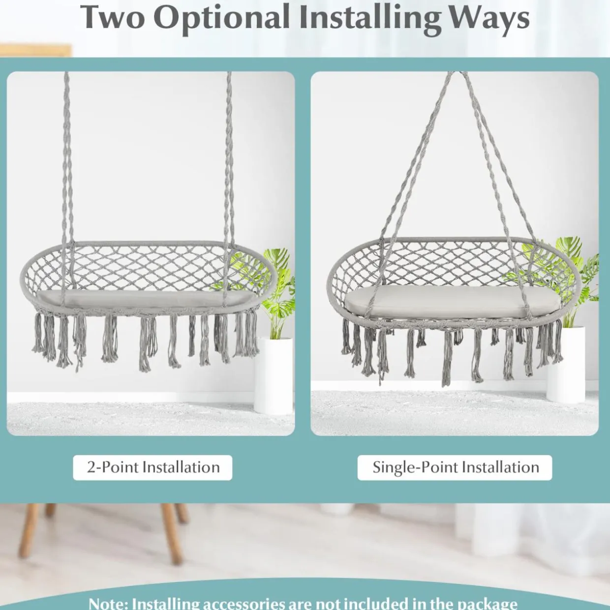 Tangkula 2-Person Hammock Chair, Hanging Hammock Macrame Swing