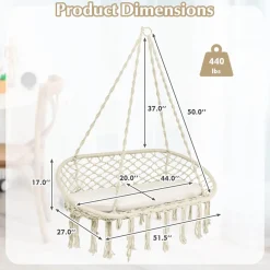 Tangkula 2-Person Hammock Chair, Hanging Hammock Macrame Swing