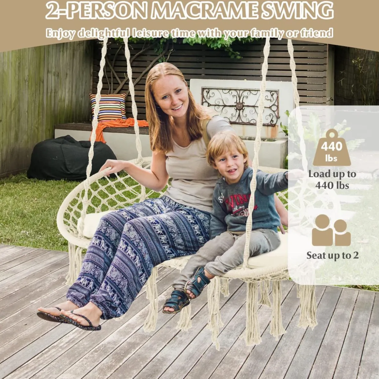 Tangkula 2-Person Hammock Chair, Hanging Hammock Macrame Swing