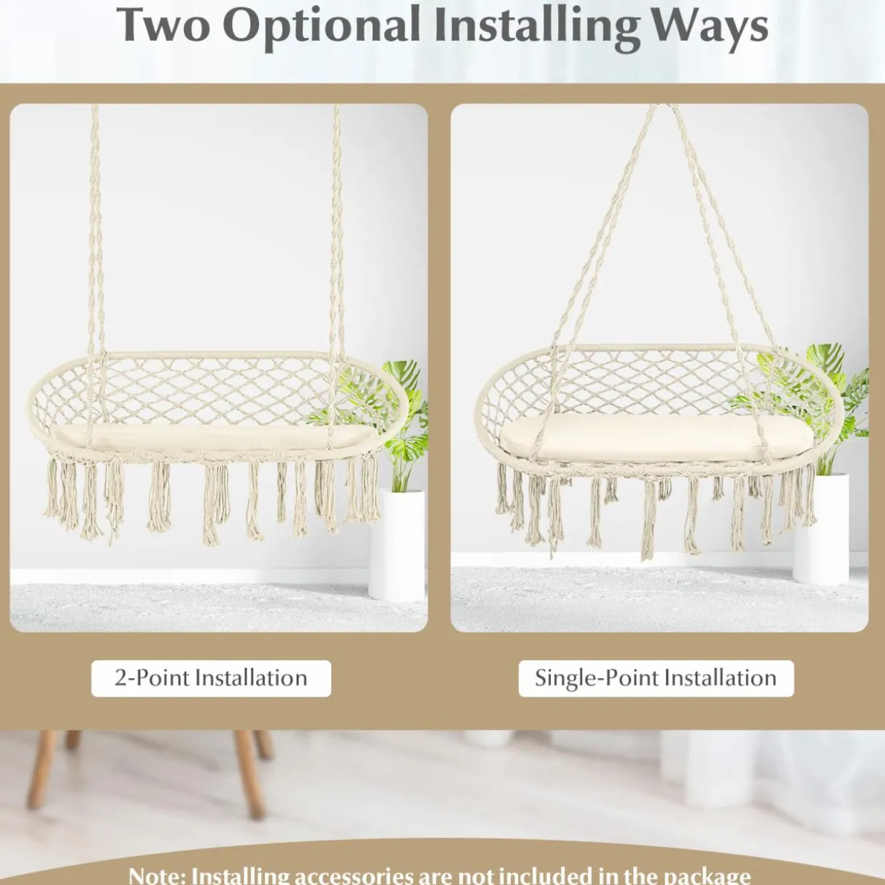 Tangkula 2-Person Hammock Chair, Hanging Hammock Macrame Swing