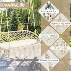 Tangkula 2-Person Hammock Chair, Hanging Hammock Macrame Swing