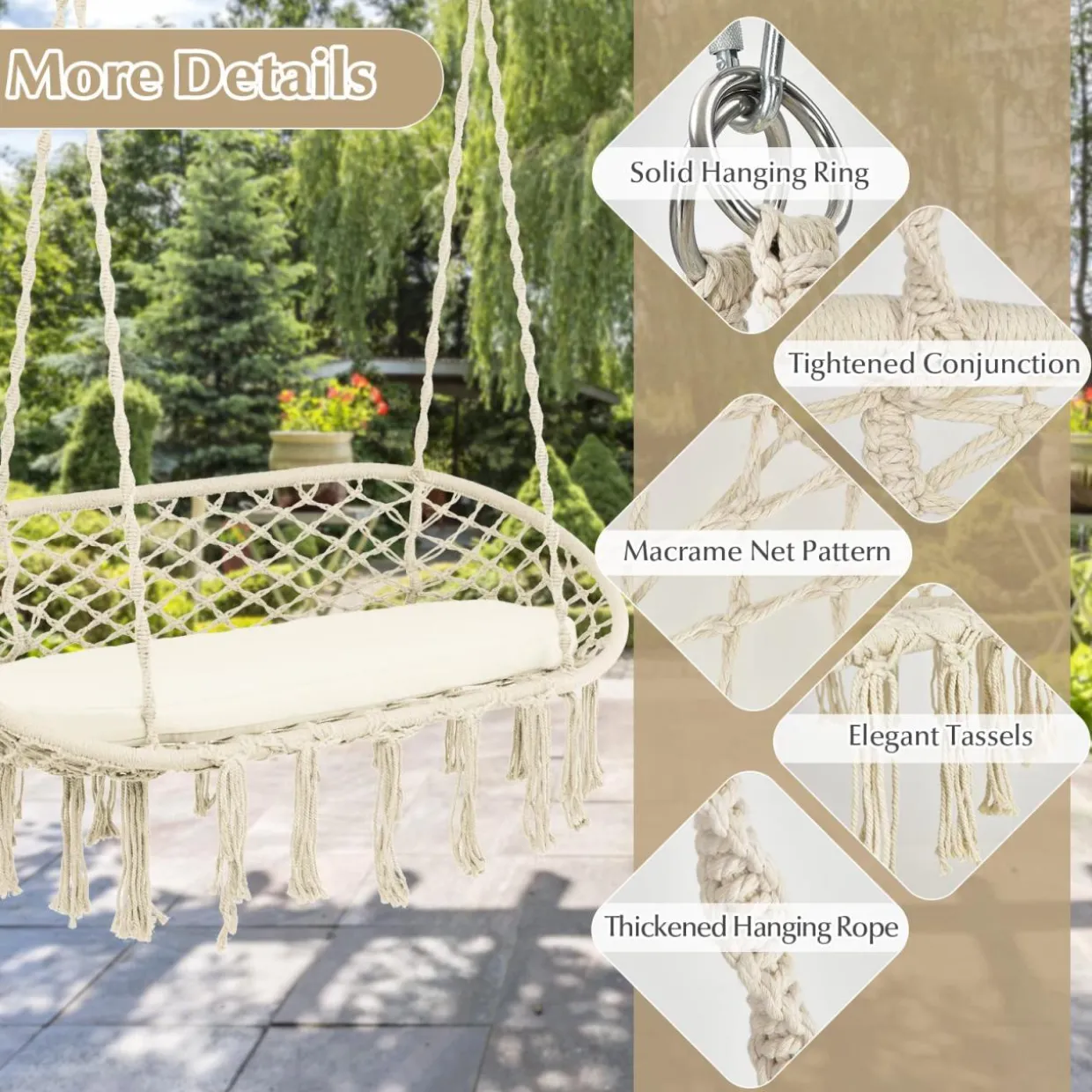 Tangkula 2-Person Hammock Chair, Hanging Hammock Macrame Swing