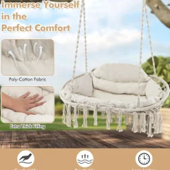 Tangkula 2-Person Hanging Hammock Chair, Boho Style Macrame Hammock Swing with Soft Cushions
