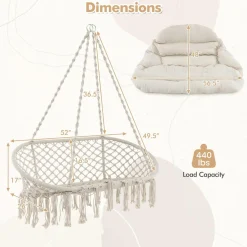 Tangkula 2-Person Hanging Hammock Chair, Boho Style Macrame Hammock Swing with Soft Cushions