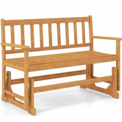 Tangkula 2-Person Outdoor Acacia Wood Glider Bench