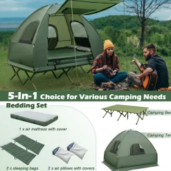 Tangkula 2-Person Outdoor Foldable Camping Tent with Air Mattress & Sleeping Bag