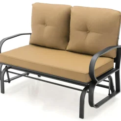 Tangkula 2-Person Outdoor Glider Bench, Swing Seat Bench with Seat & Back Cushions, Sturdy Rustproof Steel Frame