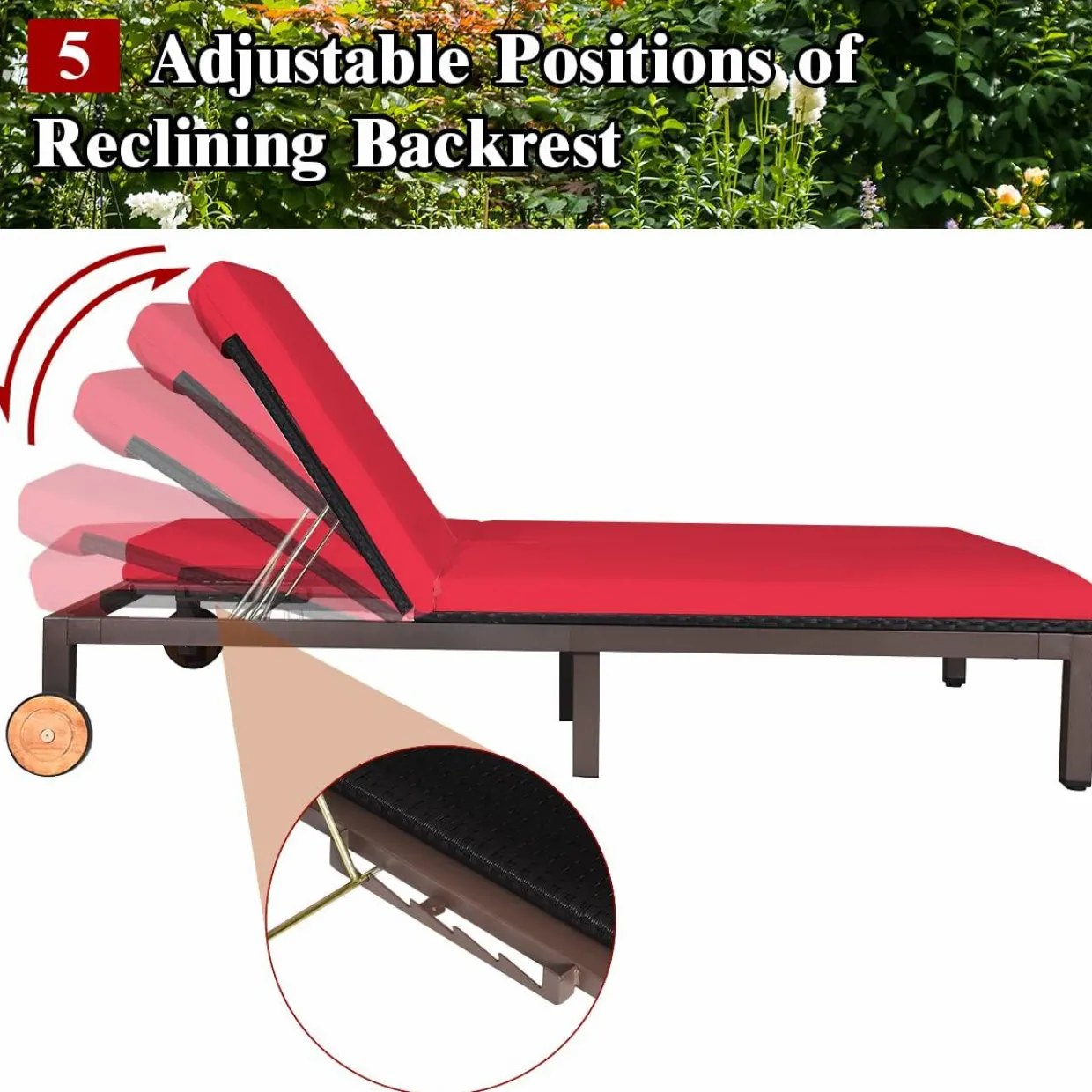 Tangkula 2-Person Patio Lounge Chair, Outdoor Rattan Double Wicker Daybed Chaise Lounge Chair