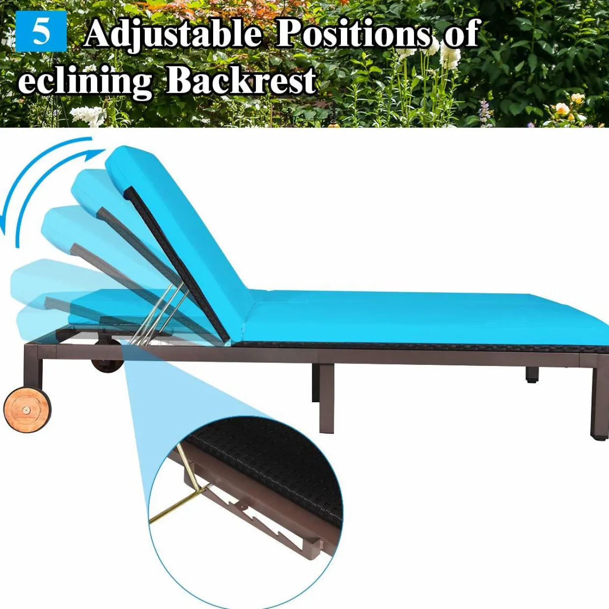 Tangkula 2-Person Patio Lounge Chair, Outdoor Rattan Double Wicker Daybed Chaise Lounge Chair