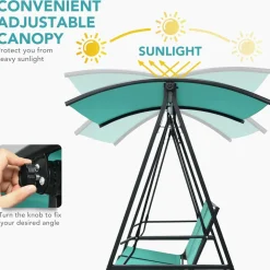 Tangkula 2-Person Patio Swing, Weather Resistant Glider with Adjustable Canopy