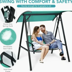 Tangkula 2-Person Patio Swing, Weather Resistant Glider with Adjustable Canopy