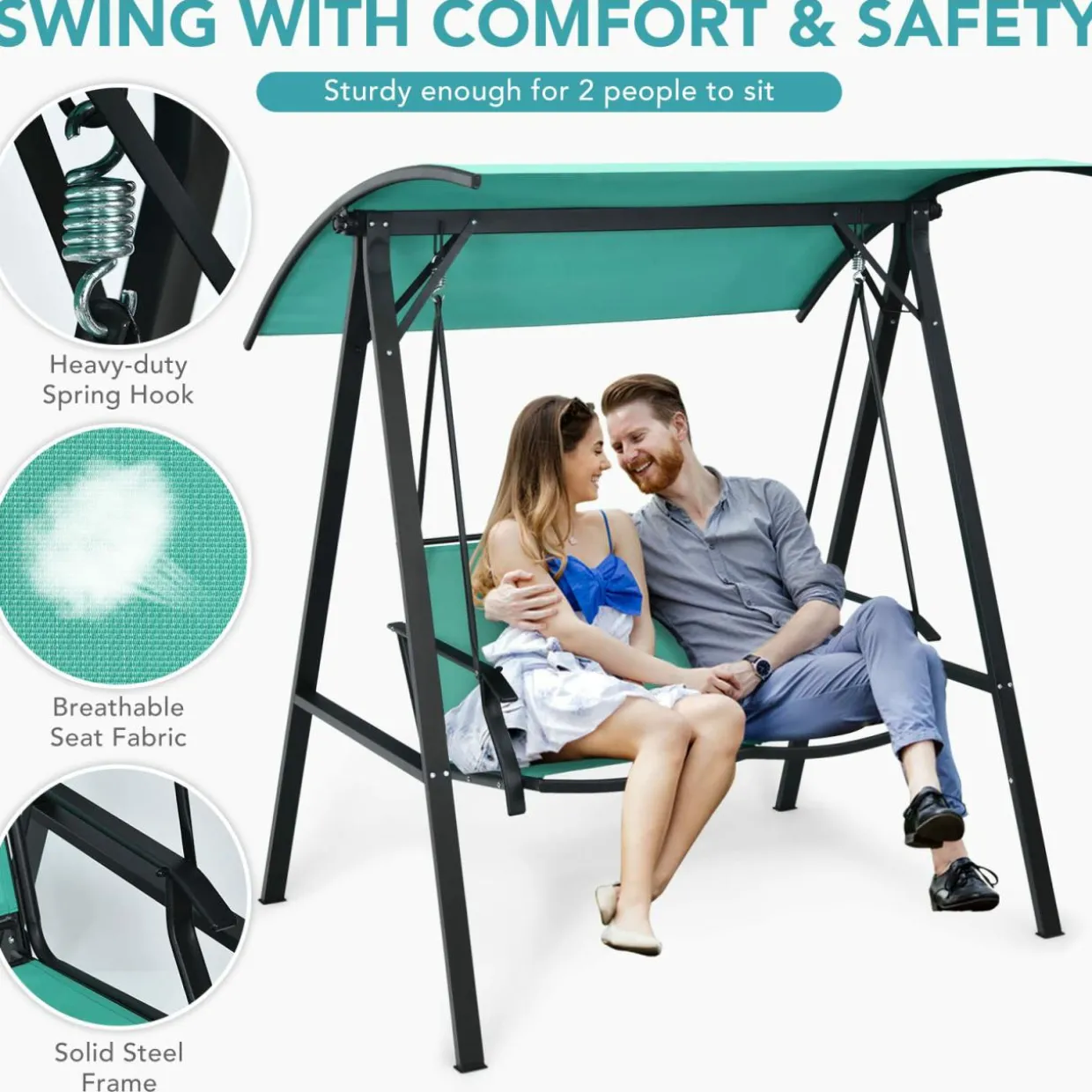 Tangkula 2-Person Patio Swing, Weather Resistant Glider with Adjustable Canopy