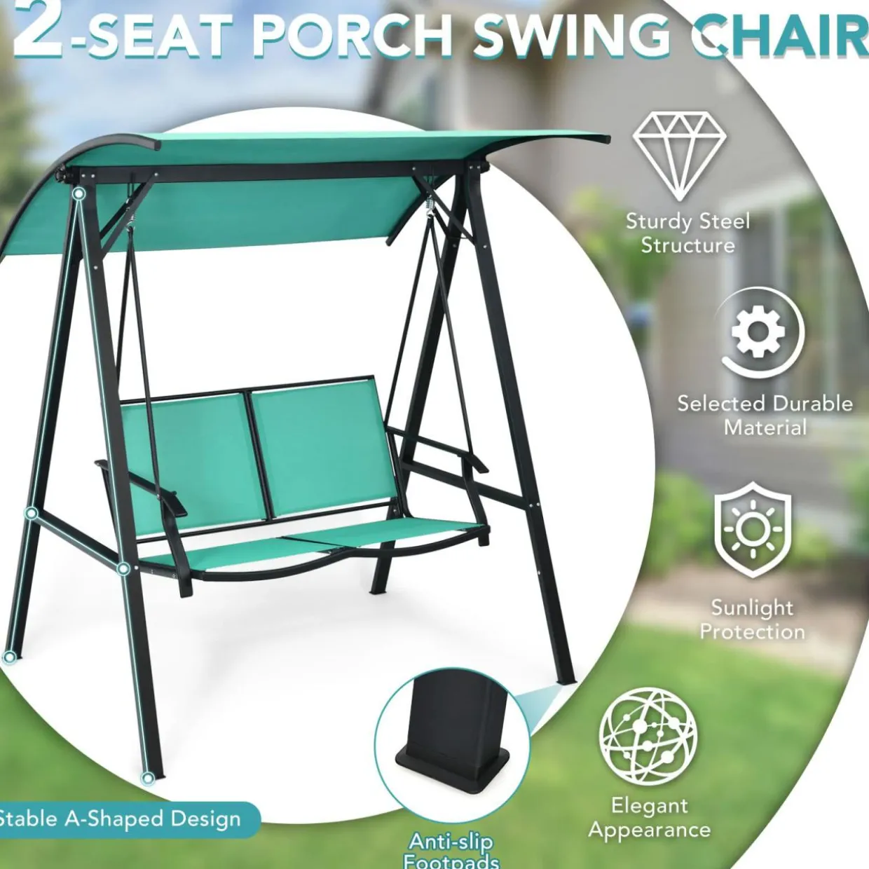 Tangkula 2-Person Patio Swing, Weather Resistant Glider with Adjustable Canopy