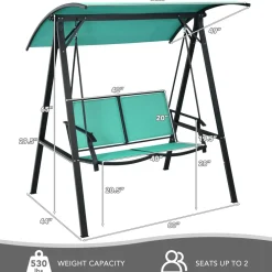 Tangkula 2-Person Patio Swing, Weather Resistant Glider with Adjustable Canopy