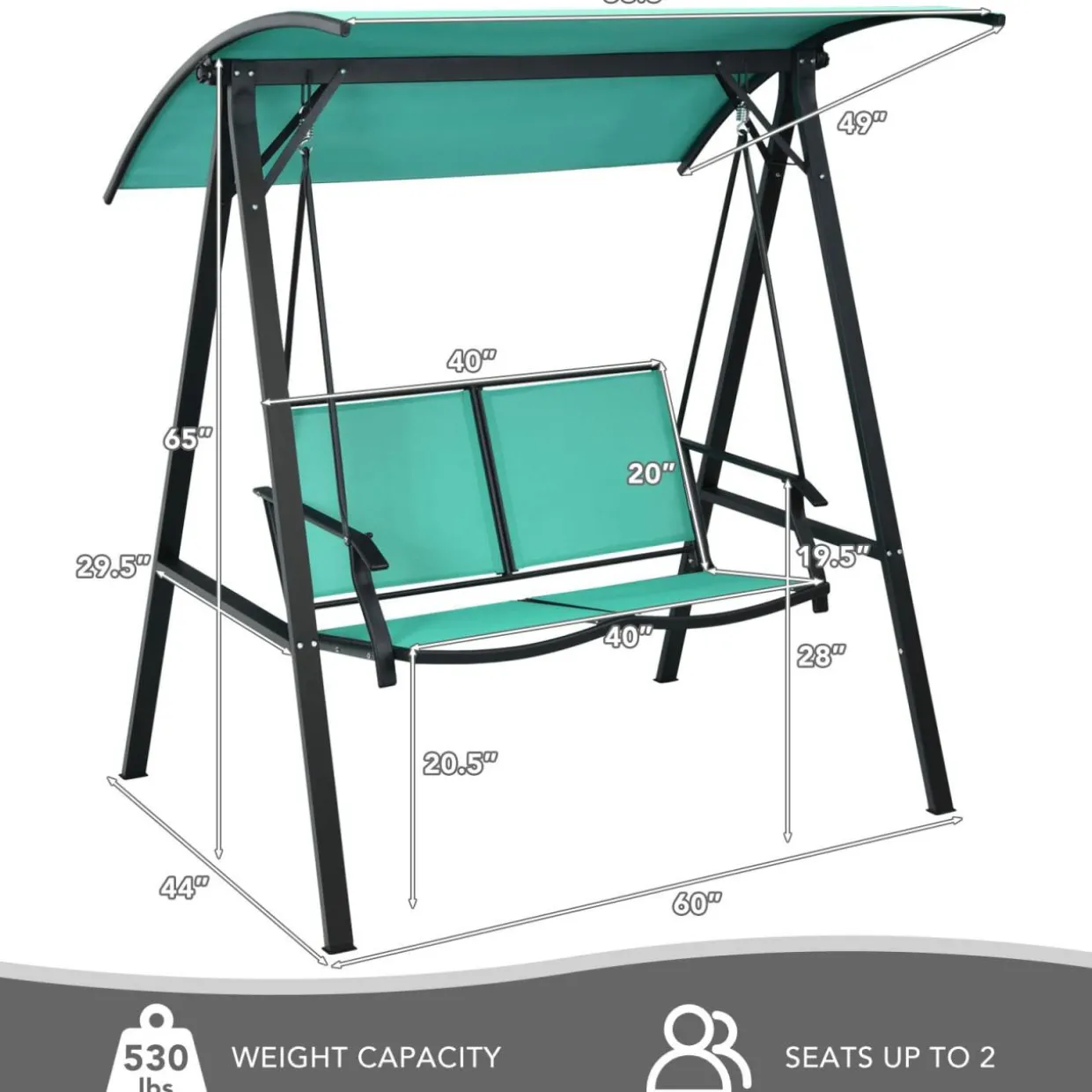 Tangkula 2-Person Patio Swing, Weather Resistant Glider with Adjustable Canopy