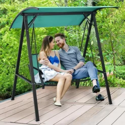 Tangkula 2-Person Patio Swing, Weather Resistant Glider with Adjustable Canopy
