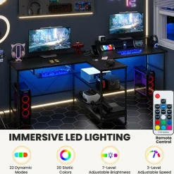 Tangkula 2-Person Reversible Computer Desk with LED Lights, 94.5” Long Office Desk with Power Outlets