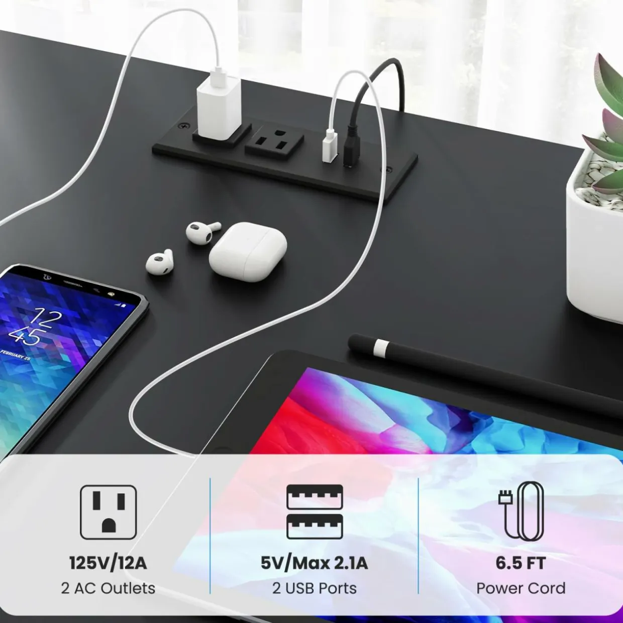 Tangkula 2-Person Reversible Computer Desk with LED Lights, 94.5” Long Office Desk with Power Outlets