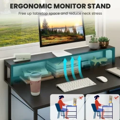 Tangkula 2-Person Reversible Computer Desk with LED Lights, 94.5” Long Office Desk with Power Outlets