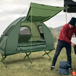 Tangkula 1-Person Tent Cot, Foldable Camping Tent with Air Mattress, Sleeping Bag, Elevated Single Cot Tent with Carrying Bag