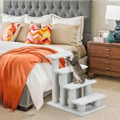 Tangkula Pet Stairs for Cats and Dogs, 4-Step Carpeted Ladder Ramp Cat Climber Cat Scratching Post