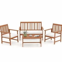 Tangkula 4/8-Piece Acacia Wood Patio Conversation Set