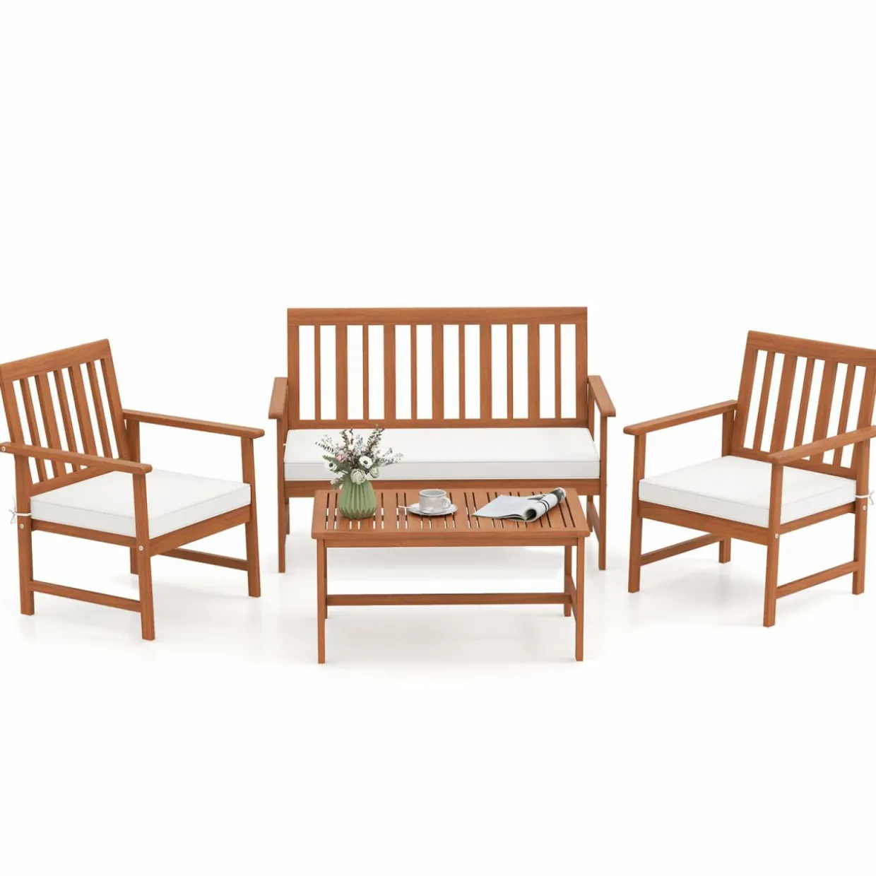 Tangkula 4/8-Piece Acacia Wood Patio Conversation Set