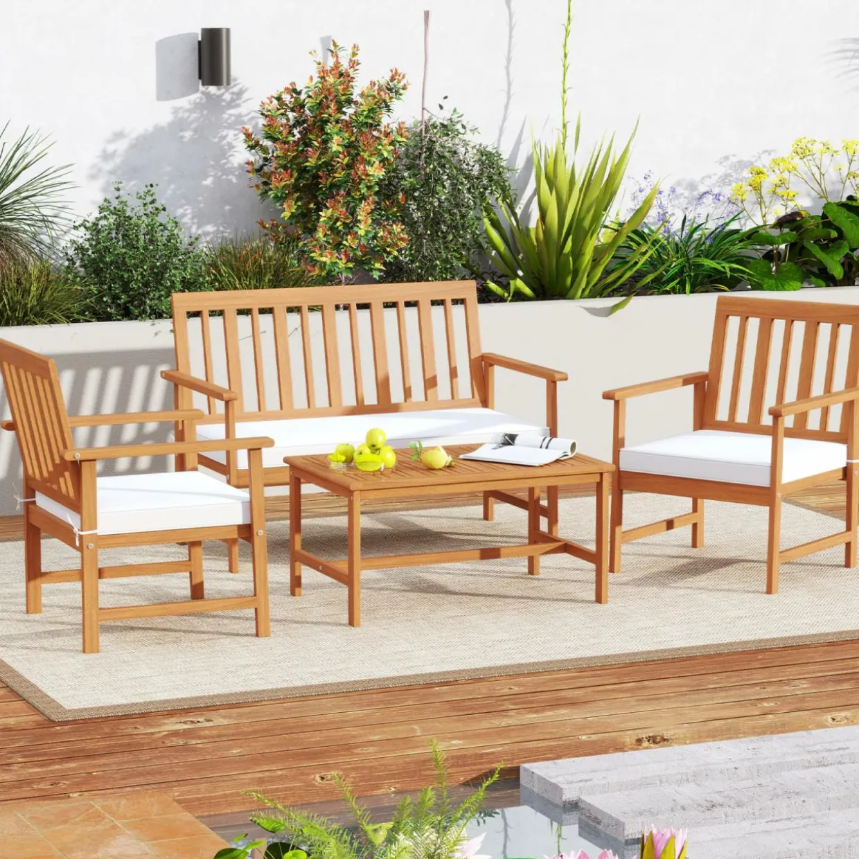 Tangkula 4/8-Piece Acacia Wood Patio Conversation Set
