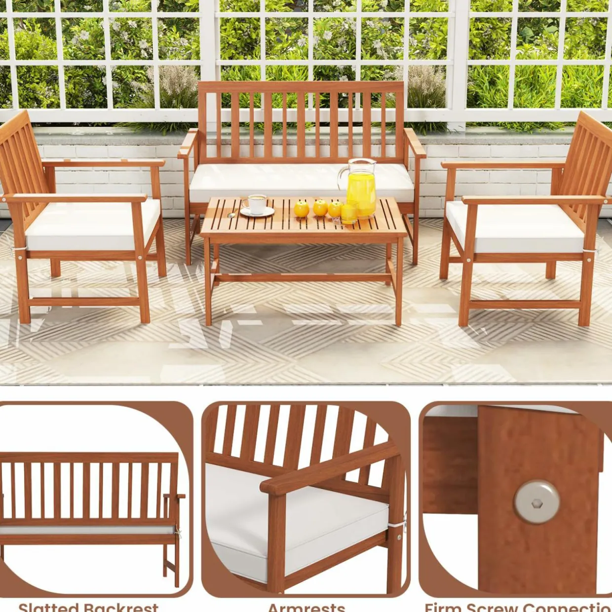 Tangkula 4/8-Piece Acacia Wood Patio Conversation Set