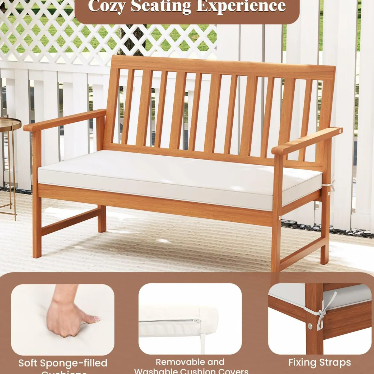 Tangkula 4/8-Piece Acacia Wood Patio Conversation Set