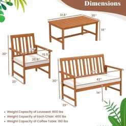 Tangkula 4/8-Piece Acacia Wood Patio Conversation Set
