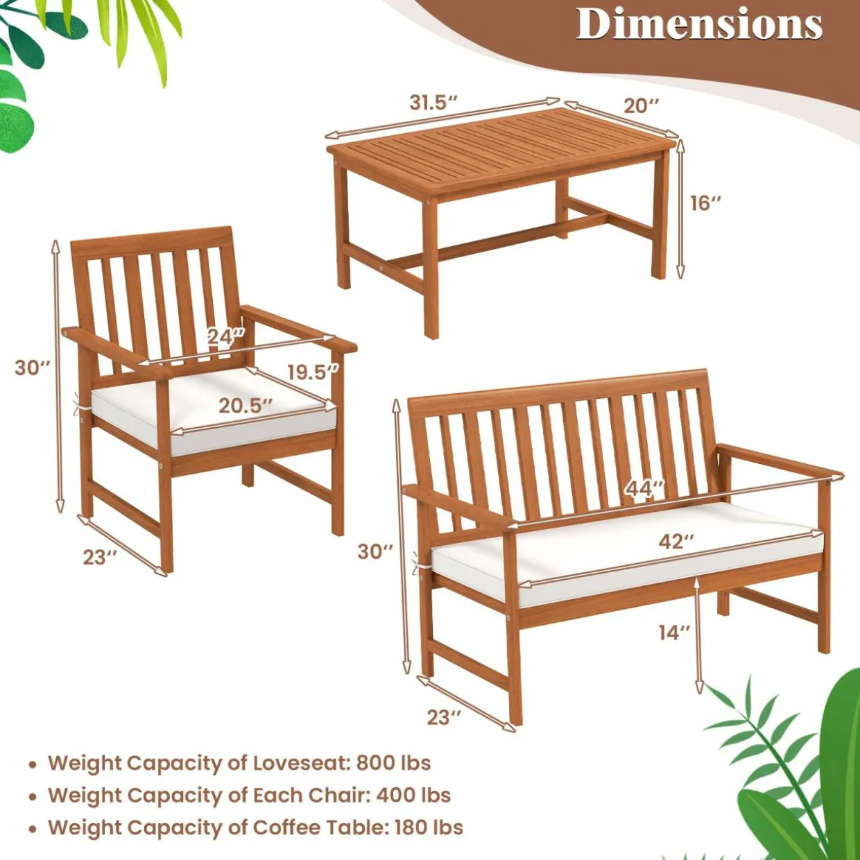 Tangkula 4/8-Piece Acacia Wood Patio Conversation Set