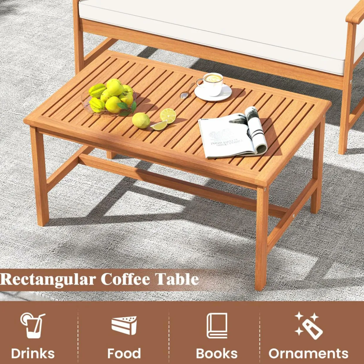 Tangkula 4/8-Piece Acacia Wood Patio Conversation Set