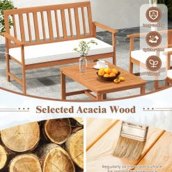 Tangkula 4/8-Piece Acacia Wood Patio Conversation Set