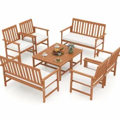 Tangkula 4/8-Piece Acacia Wood Patio Conversation Set