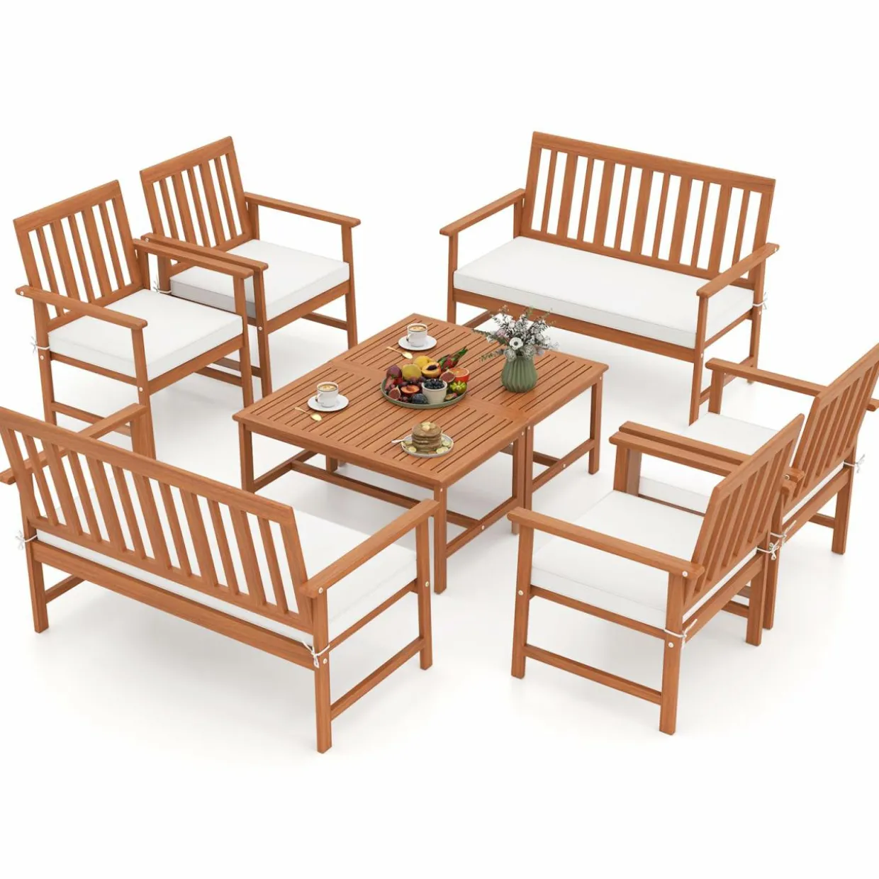 Tangkula 4/8-Piece Acacia Wood Patio Conversation Set