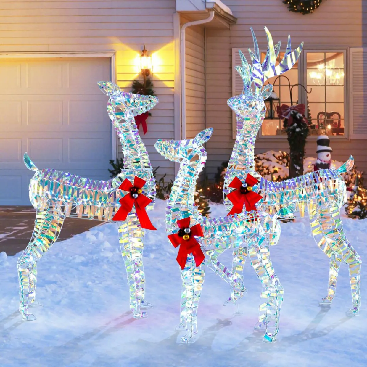 Tangkula 3-Piece Christmas Lighted Iridescent Reindeer Family Set, Xmas Pre-Lit Deer with 230 LED Lights
