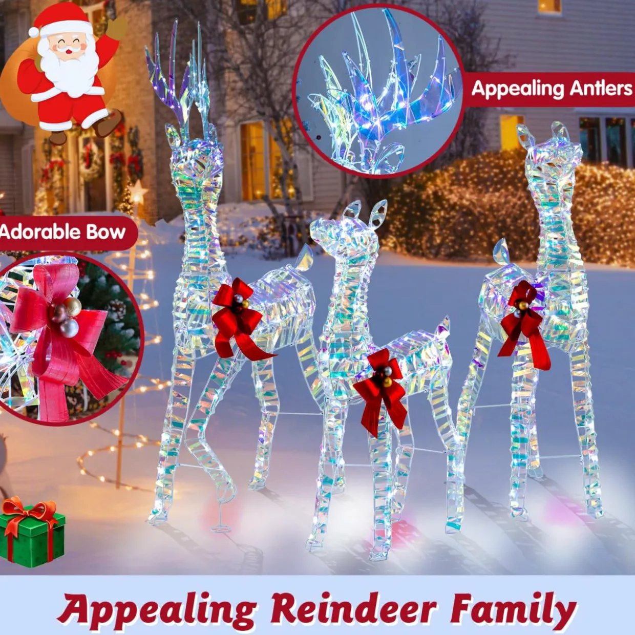 Tangkula 3-Piece Christmas Lighted Iridescent Reindeer Family Set, Xmas Pre-Lit Deer with 230 LED Lights