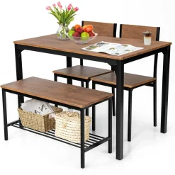 Tangkula 4-Piece Dining Table Set, Kitchen Table with Bench and Chairs