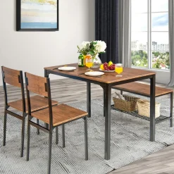 Tangkula 4-Piece Dining Table Set, Kitchen Table with Bench and Chairs