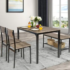 Tangkula 4-Piece Dining Table Set, Kitchen Table with Bench and Chairs