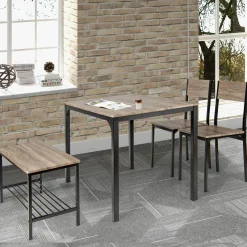 Tangkula 4-Piece Dining Table Set, Kitchen Table with Bench and Chairs
