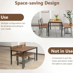 Tangkula 4-Piece Dining Table Set, Kitchen Table with Bench and Chairs