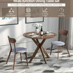 Tangkula 3-Piece Dining Table and Chair Set, Round Wooden Dining Set
